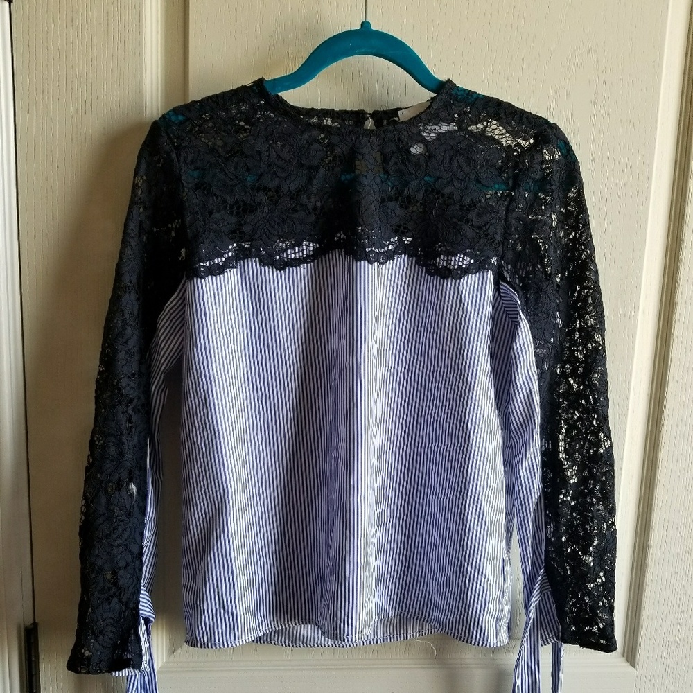 Blue striped/lace blouse